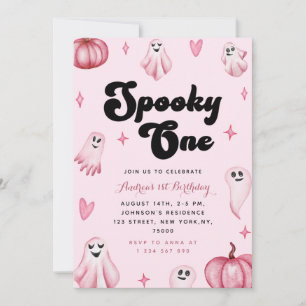 Waterverf Pink Cute Ghost Spooky One 1st Birthday Kaart