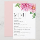 Waterverf Pink Dahlia Flowers Floral Menu Kaart (Voorkant / Achterkant)
