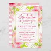 Waterverf Pink Dahlia Peony Flowers Afstuderen Kaart (Voorkant / Achterkant)