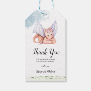 Waterverf Pink Dragon met Paarse Wings Gift Label Cadeaulabel