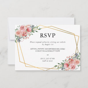 Waterverf Pink Dusty Roos Floral Wedding Online RSVP Kaartje