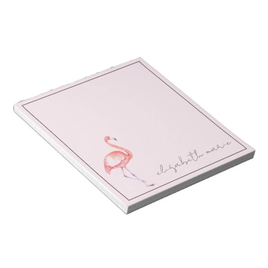 Waterverf Pink Flamingo gepersonaliseerd Notitieblok (Schuin)