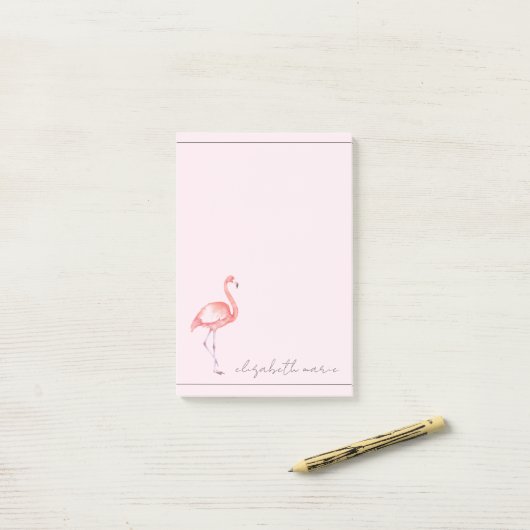 Waterverf Pink Flamingo gepersonaliseerd Post-it® Notes (Op bureau)