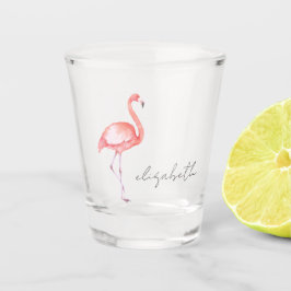 Waterverf Pink Flamingo gepersonaliseerd Shot Glas