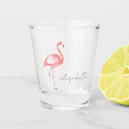 Waterverf Pink Flamingo gepersonaliseerd Shot Glas (Voorkant)