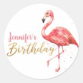 Waterverf Pink Flamingo Gold Verjaardag | Ronde Sticker (Voorkant)