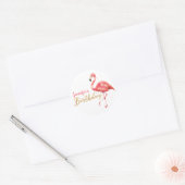 Waterverf Pink Flamingo Gold Verjaardag | Ronde Sticker (Envelop)