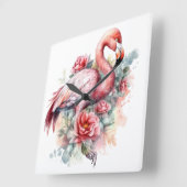 WATERVERF PINK FLAMINGO MET STROMEN VIERKANTE KLOK (Hoek)