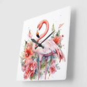 WATERVERF PINK FLAMINGO MET STROMEN VIERKANTE KLOK (Hoek)