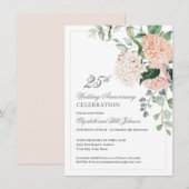 Waterverf Pink Floral 25th Wedding Jubileum Kaart (Voorkant / Achterkant)