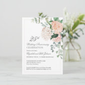 Waterverf Pink Floral 25th Wedding Jubileum Kaart (Staand voorkant)