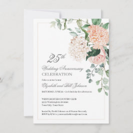 Waterverf Pink Floral 25th Wedding Jubileum Kaart