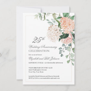 Waterverf Pink Floral 25th Wedding Jubileum Kaart