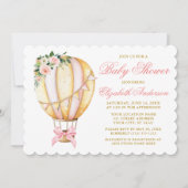 Waterverf Pink Floral Air Ballon Bow Baby shower Kaart (Voorkant)