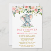 Waterverf Pink Floral Baby shower Elephant Gold Kaart (Voorkant)