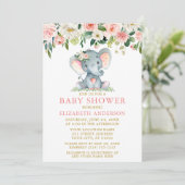 Waterverf Pink Floral Baby shower Elephant Gold Kaart (Staand voorkant)