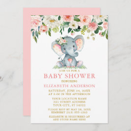 Waterverf Pink Floral Baby shower Elephant Gold Kaart