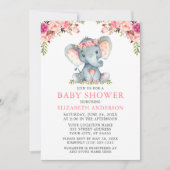 Waterverf Pink Floral Baby shower Elephant Kaart (Voorkant)