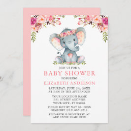Waterverf Pink Floral Baby shower Elephant Kaart