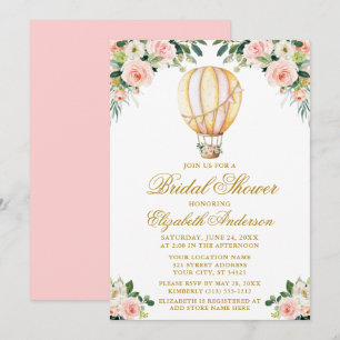 Waterverf Pink Floral Ballon Gold Vrijgezellenfees Kaart