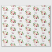 Waterverf Pink Floral Baptisme Cadeaupapier (Vlak)