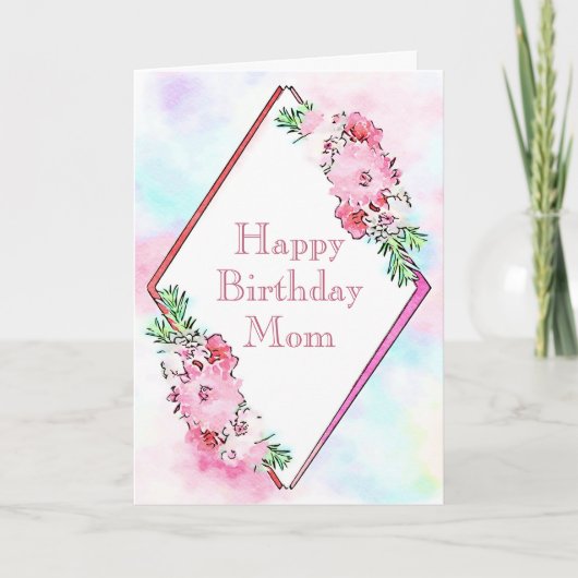 Waterverf Pink Floral Birthday Kaart voor mam (Voorkant)