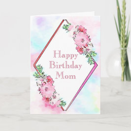 Waterverf Pink Floral Birthday Kaart voor mam