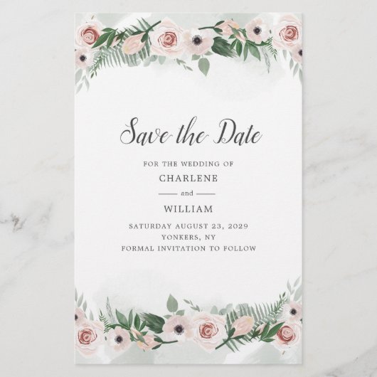 Waterverf Pink Floral Blush budgettaire waarborg d Briefpapier (Voorkant)