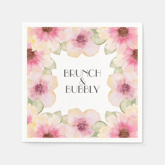 Waterverf Pink Floral Brunch & Bubble Servet (Voorkant)