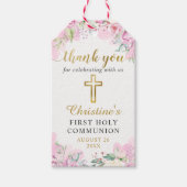Waterverf Pink Floral Eerste Heilige Communie Cadeaulabel (Voorkant)