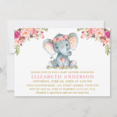 Waterverf Pink Floral Elephant Baby shower Gold Kaart (Voorkant)