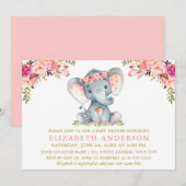 Waterverf Pink Floral Elephant Baby shower Gold Kaart (Voorkant / Achterkant)