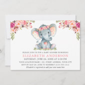 Waterverf Pink Floral Elephant Baby shower Kaart (Voorkant)
