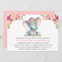 Waterverf Pink Floral Elephant Baby shower