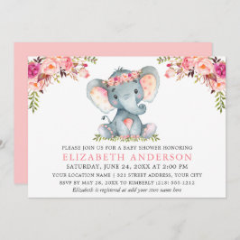 Waterverf Pink Floral Elephant Baby shower Kaart