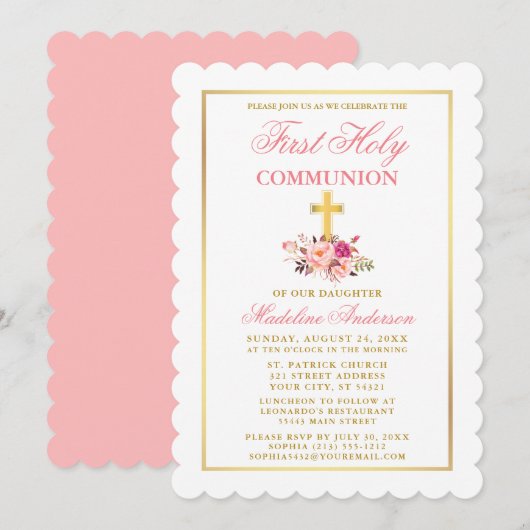 Waterverf Pink Floral First Community Gold Kaart (Voorkant / Achterkant)