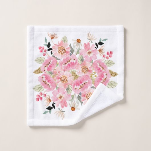 Waterverf Pink Floral Garden Bad Handdoek (Wasdoekje)