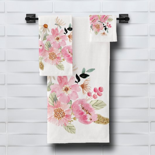 Waterverf Pink Floral Garden Bad Handdoek