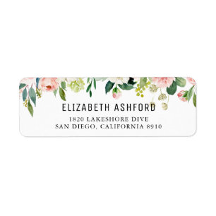 Waterverf Pink Floral Garland Adres Etiket