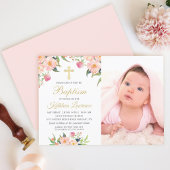 Waterverf Pink Floral Girl Baptism Foto Kaart