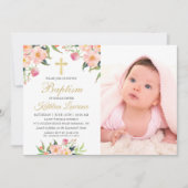 Waterverf Pink Floral Girl Baptism Foto Kaart (Voorkant)