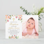 Waterverf Pink Floral Girl Baptism Foto Kaart (Staand voorkant)