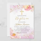Waterverf Pink Floral Girl Baptism Uitnodiging (Voorkant)
