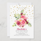 Waterverf Pink Floral Gold Confetti Birthday Kaart (Voorkant)