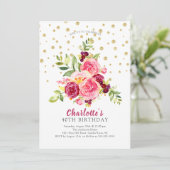 Waterverf Pink Floral Gold Confetti Birthday Kaart (Staand voorkant)