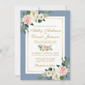 Waterverf Pink Floral Gold Dusty Blue Wedding Kaart (Voorkant)