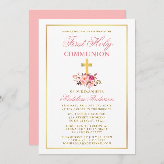 Waterverf Pink Floral Gold First Community Kaart (Voorkant / Achterkant)