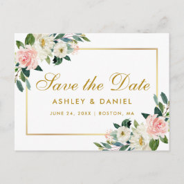 Waterverf Pink Floral Gold Save the Date Aankondigingskaart