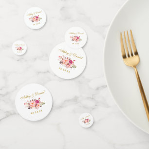 Waterverf Pink Floral Gold Wedding Confetti