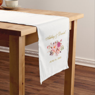 Waterverf Pink Floral Gold Wedding Medium Tafelloper
